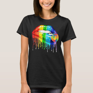Cool Rainbow Lips Biting Candy Lgbt Les Gay Pride T-Shirt