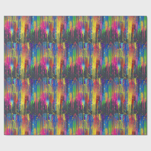 Cool Rainbow Party Paint Drip Repeating Pattern Wrapping Paper