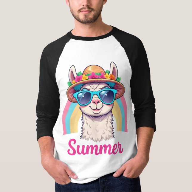 Cool rainbow Summer Lama T-Shirt (Front)