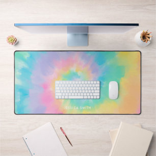 Cool Rainbow Tie Dye Pattern Personalised Desk Mat