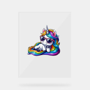 Cool Rainbow Unicorn with Sunglasses Relaxing Long Acrylic Sign