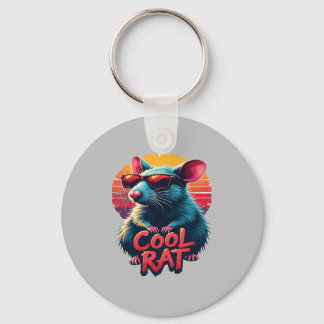 Cool Rat with Sunglasses Retro Sunset Design Key Ring