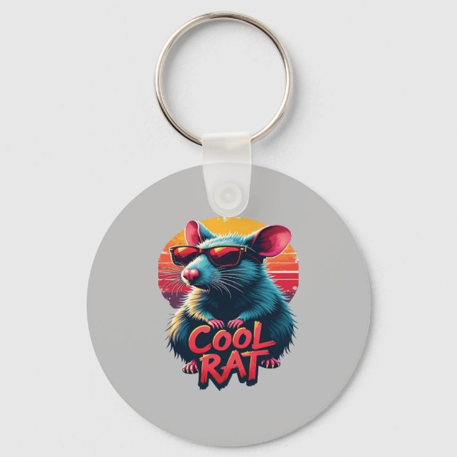 Cool Rat with Sunglasses Retro Sunset Design Key Ring (Front)