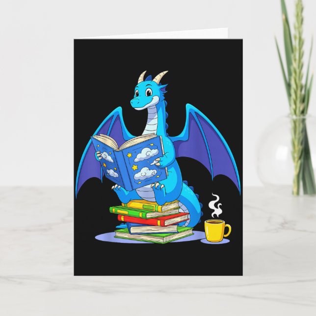 Cool Reading Books Dragon Book Lover Bookworm Men  Card (Front)