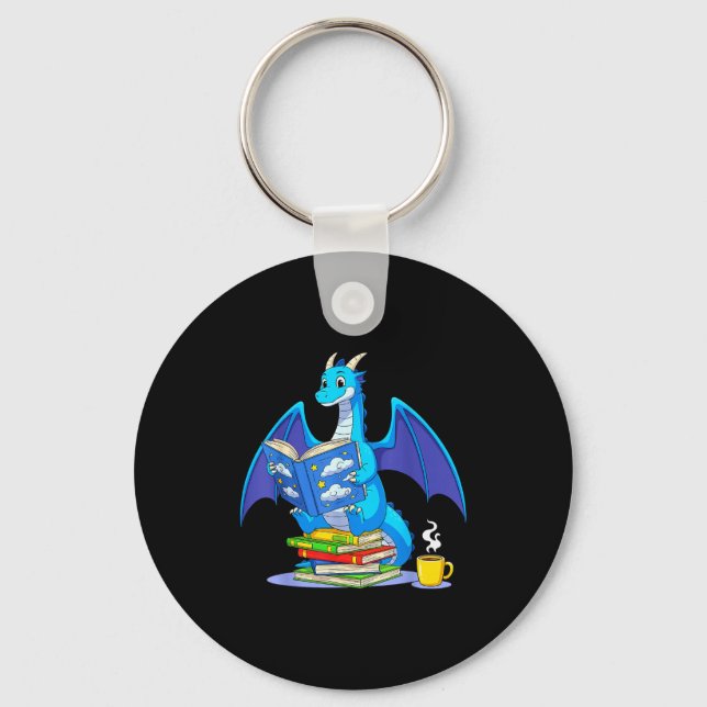 Cool Reading Books Dragon Book Lover Bookworm Men  Key Ring (Front)
