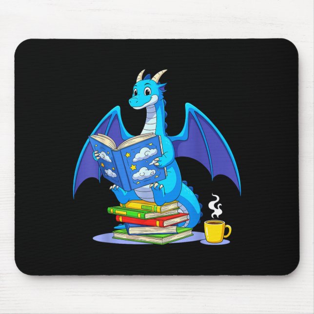 Cool Reading Books Dragon Book Lover Bookworm Men  Mouse Pad (Front)