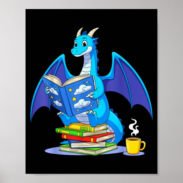 Cool Reading Books Dragon Book Lover Bookworm Men  Poster (Front)