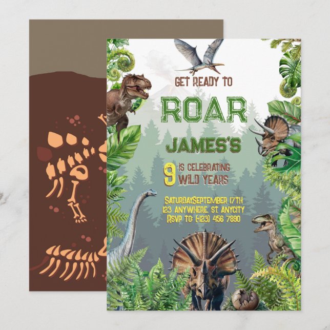 Cool Realistic Dinosaur Birthday Invitation (Front/Back)