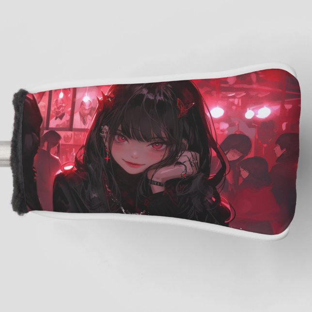 Cool Red and Black Flirty Vampire Anime Girl Night Golf Head Cover (Front)