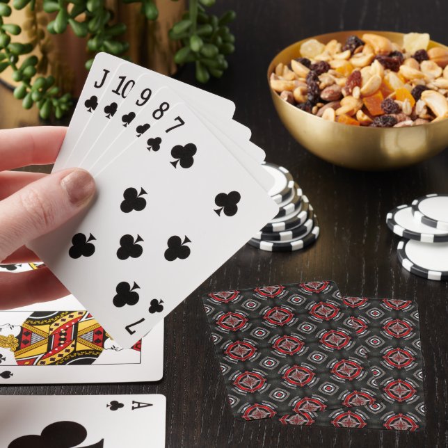 Cool Red and Black Geometric Pattern Playing Cards (In Situ)