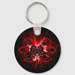 Cool Red and Black Tribal Heart Symbol Design Key Ring