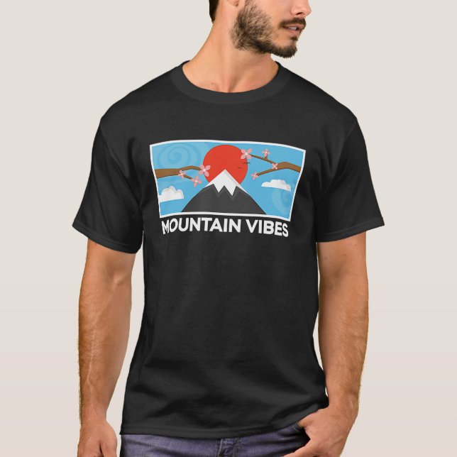 Cool Red and Blue Mountain View Vibes T-Shirt (Front)