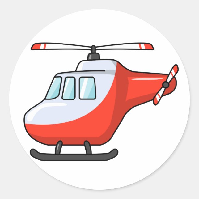 Cool Red and White Cartoon Helicopter Classic Round Sticker (Front)