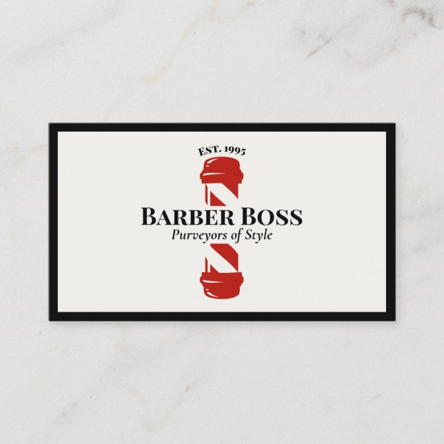 Cool Red  Barber Pole Barbershop Business Card (Front)