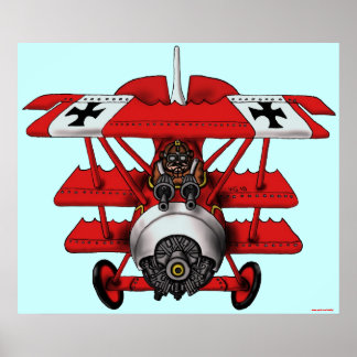 Cool red baron plane art poster design