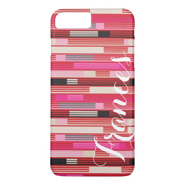 Cool red beige black stripes Custom Monogram Case-Mate iPhone Case (Back)