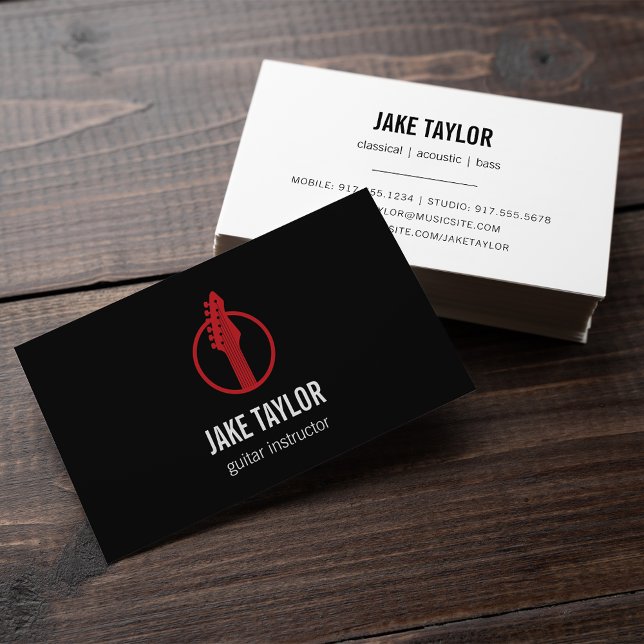 Cool Red & Black Guitar Instructor Business Card (Creator Uploaded)