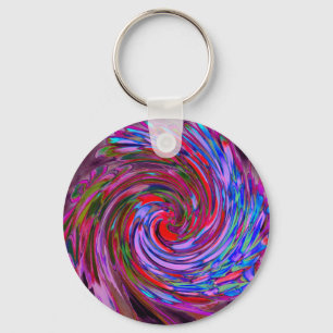 Cool Red, Blue and Pink Abstract Floral Swirl Key Ring