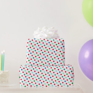 Cool Red Blue Green and Teal Polka Dot Pattern Wrapping Paper