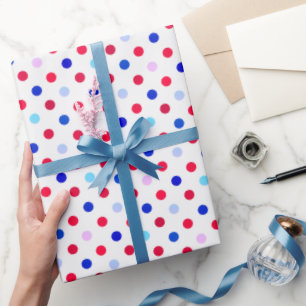 Cool Red Blue Pink and Teal Polka Dot Pattern Wrapping Paper