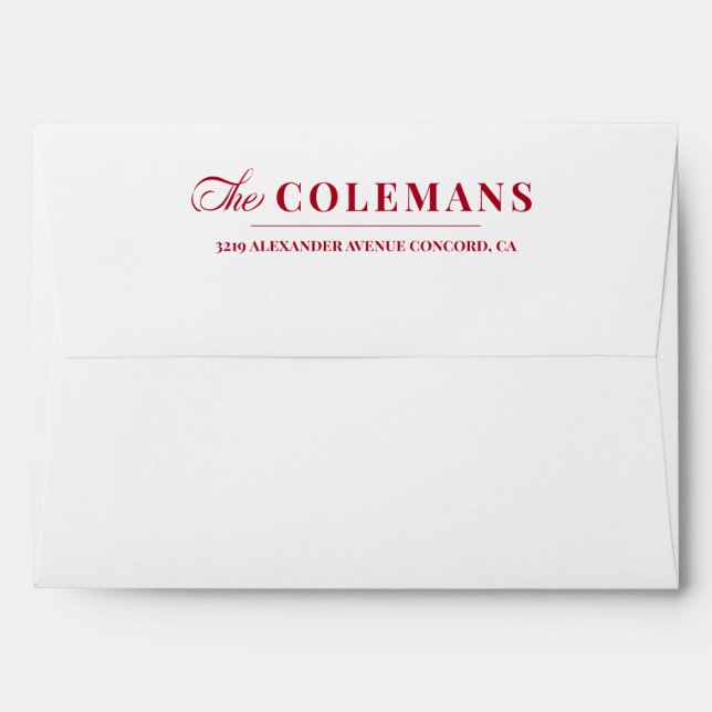 Cool Red Calligraphy family name Holidays wedding Envelope (Back (Top Flap))