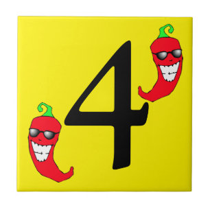 Cool Red Chilli Pepper Hot Number 4 four tile