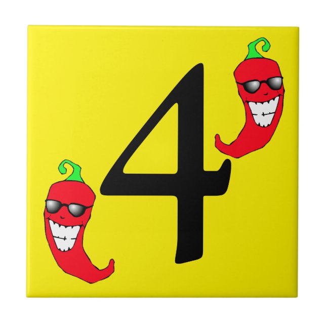 Cool Red Chilli Pepper Hot Number 4 four tile (Front)