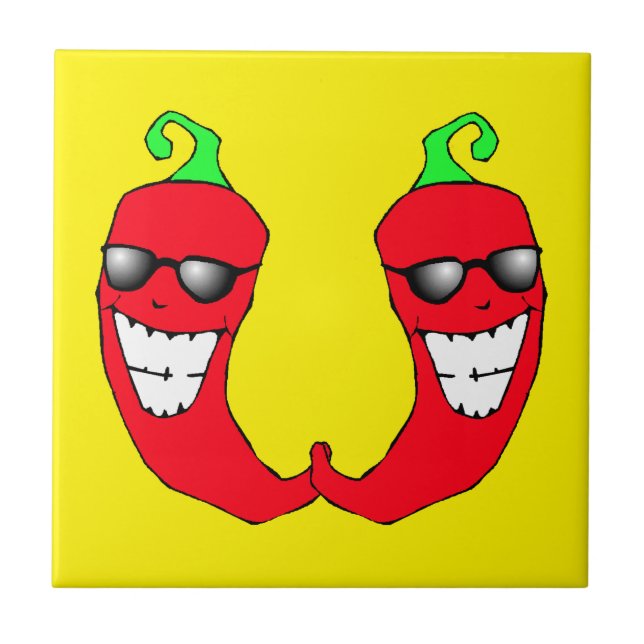 Cool Red Chilli Peppers Hot Anthropomorphic Tile (Front)