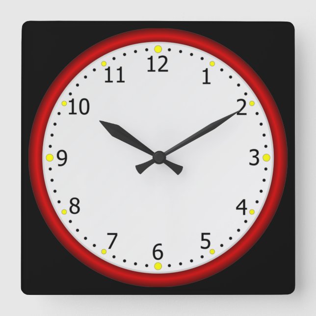 Cool Red Framed Colorful Square Wall Clock (Front)