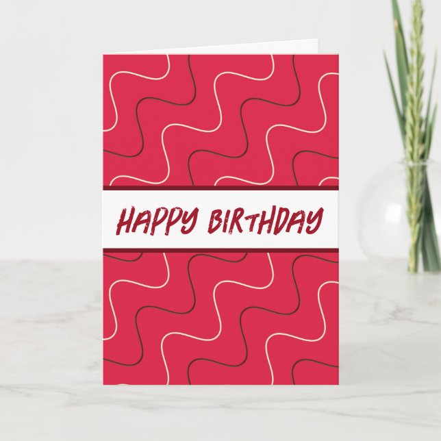 Cool Red modern Style Lines Birthday Card (Front)
