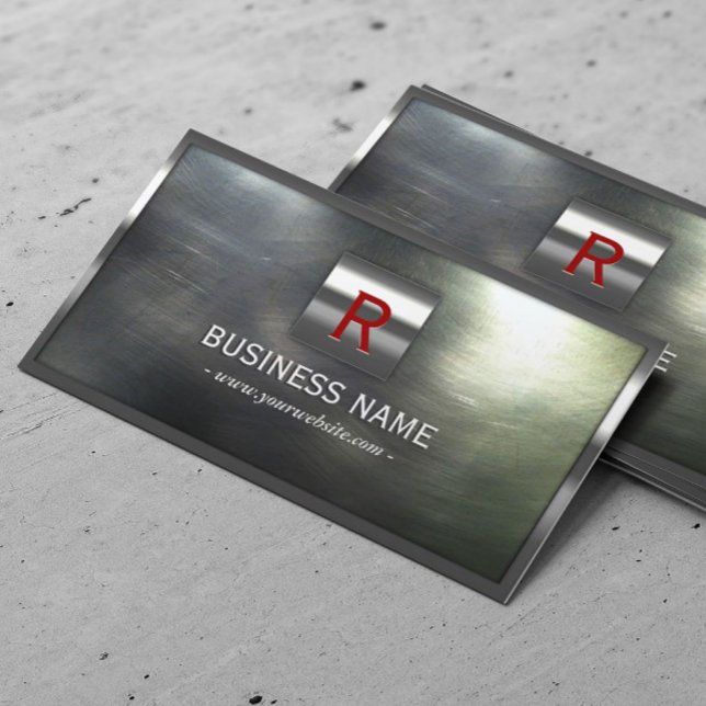 Cool Red Monogram Metal Steel Business Card (Creator Uploaded)