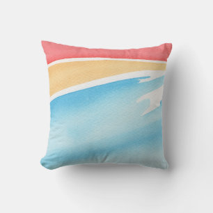 Cool Red Orange and Blue Watercolor Strokes Cushion
