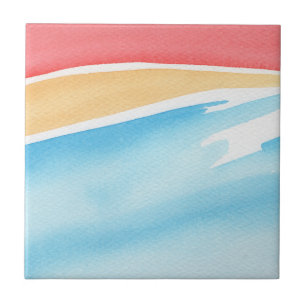 Cool Red Orange and Blue Watercolor Strokes Tile