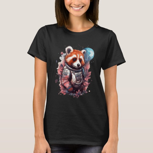 Cool Red Panda Astronaut Moon Graphic Space Animal T-Shirt (Front)