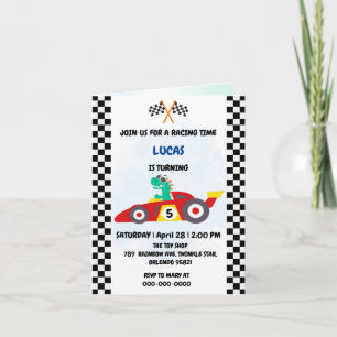 Cool Red Race car boy Fun Dinosaur Birthday party Invitation