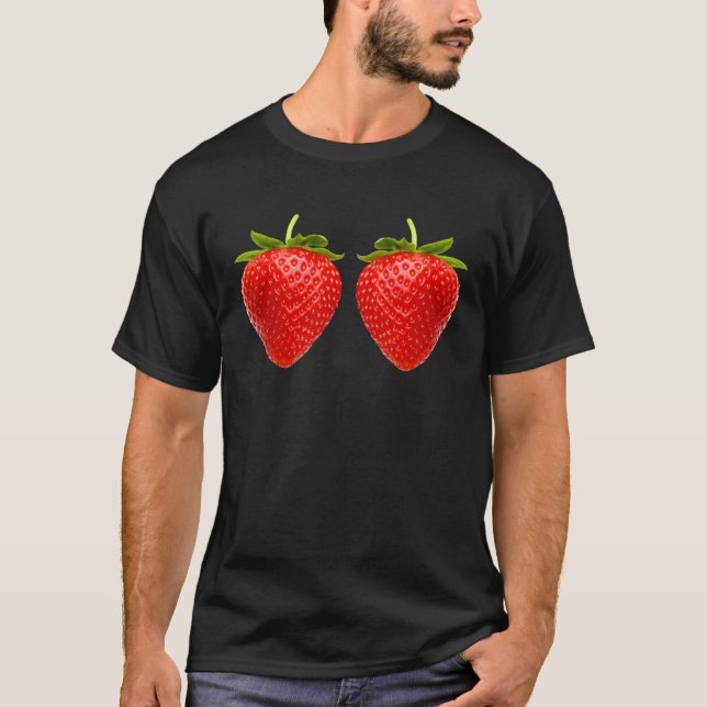 Cool Red Strawberry Illustration Novelty Graphic D T-Shirt (Front)