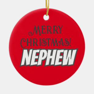 Cool Red Text Merry Christmas Nephew Ceramic Tree Decoration