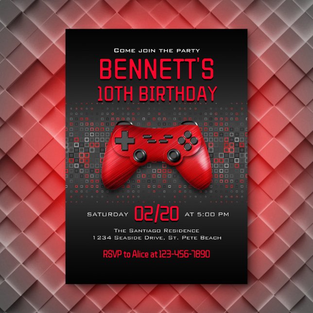 Cool Red Video Game Birthday Invitation (Creator Uploaded)