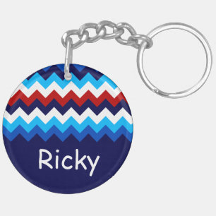 Cool Red White Blue Chevron Custom Circle Keychain