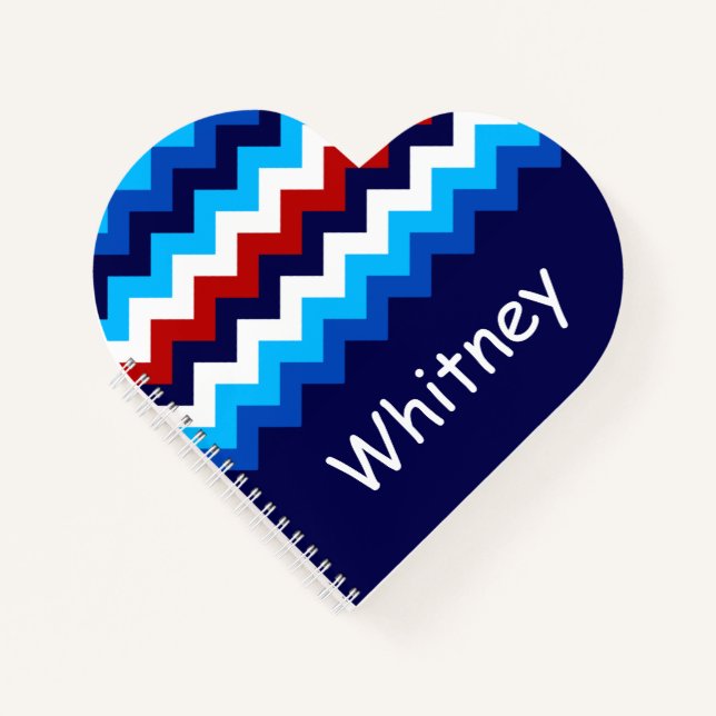 Cool Red White Blue Chevron Custom Heart Notebook (Front)