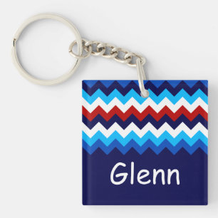 Cool Red White Blue Chevron Custom Square Keychain