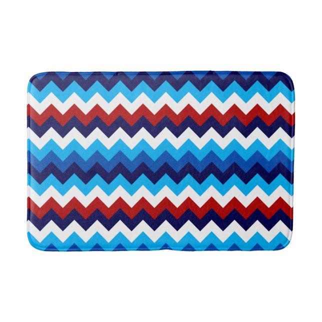 Cool Red White Blue Chevron Print Medium Bath Mat (Front)