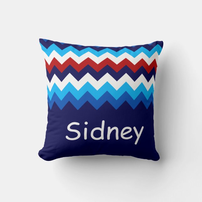Cool Red White Blue Chevrons Monogram Throw Pillow (Front)