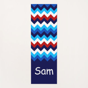 Cool Red White Blue Chevrons Monogram Yoga Mat