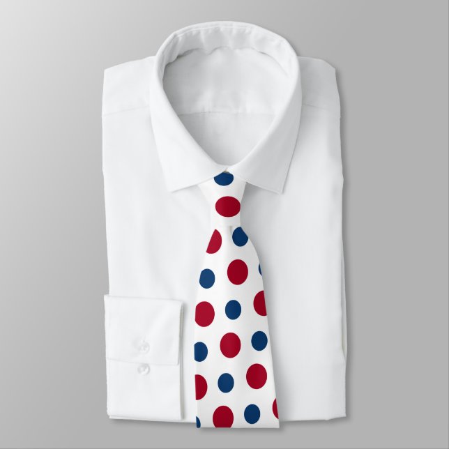 cool red white blue polka dot pattern tiled tie (Tied)