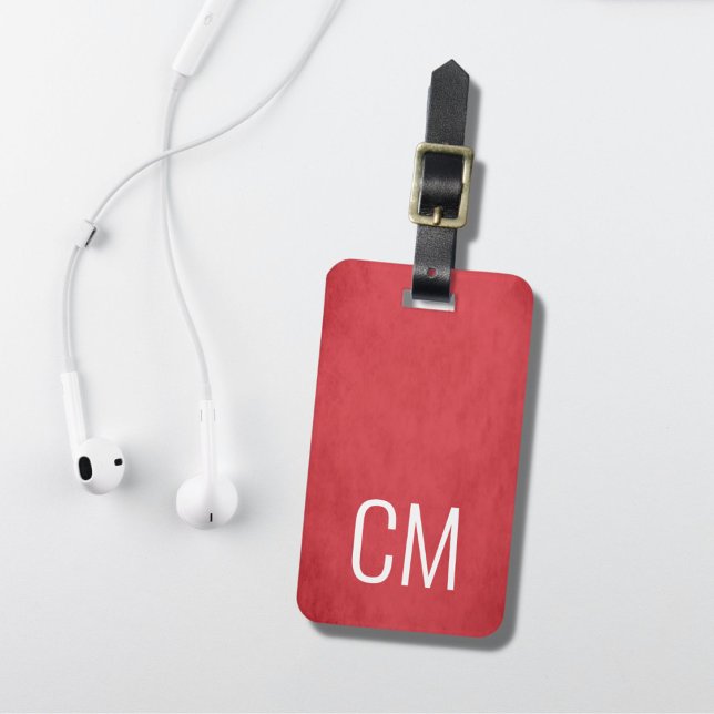 Cool Red White Bold Monogram  Luggage Tag (Creator Uploaded)