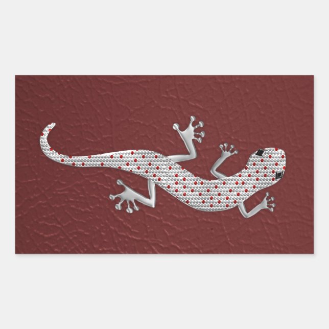 Cool red white dots lizard silver metal effects rectangular sticker (Front)