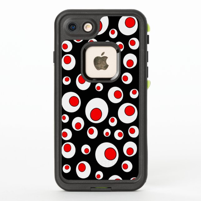 Cool Red White Eyeball Look Circles on black LifeProof iPhone Case (Back)
