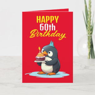 Cool Red & White Penguin Husband 60th Birthday Card