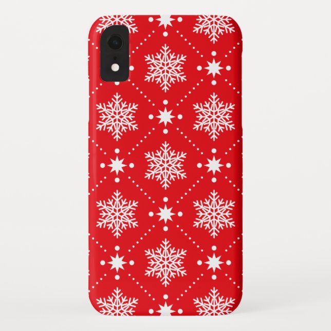 Cool Red White Snowflakes Christmas Pattern Case-Mate iPhone Case (Back)